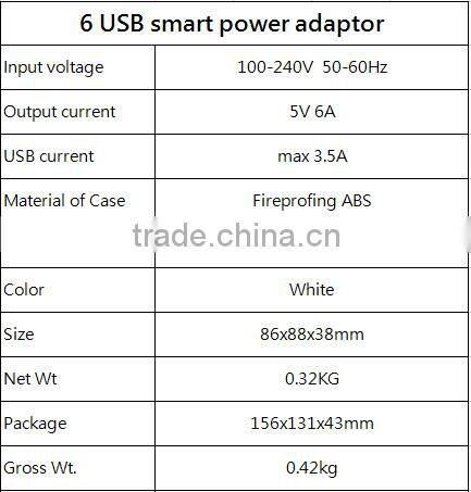 USB charger adaptor, 6 port adaptor station charger