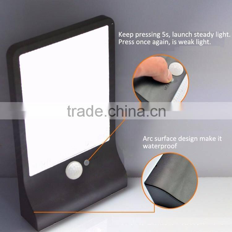 36 led plastic pad ip65 waterproof 450LM PIR sensor + Light control+weak light multi-mode solar motion sensor security light