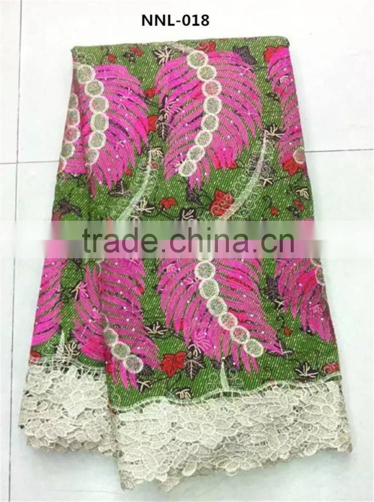Fantastic wax lace fabrics african super wax hollandaise with big leaves embroidery design guipure lace