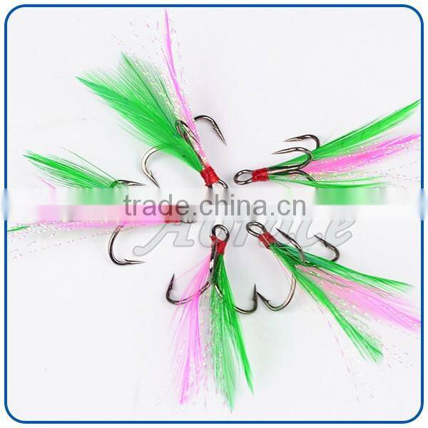 Different specifications outdoor colorful feather fishing hooks stainless steel