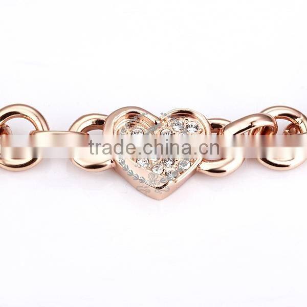 18KGP rose gold plated crystal rhinestone lovers' heart women flower bangle bracelet fashion jewelry B002
