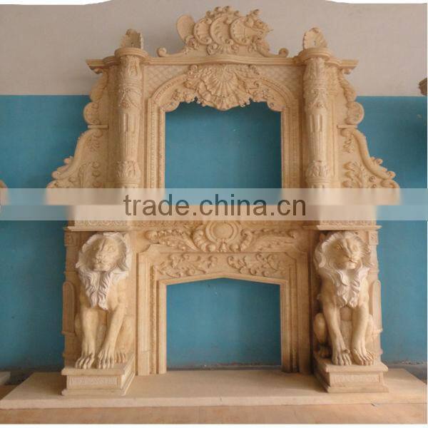 Beige Marble fireplace Surround freestanding white electric fireplace wall mounted YF-HT-S-BL011