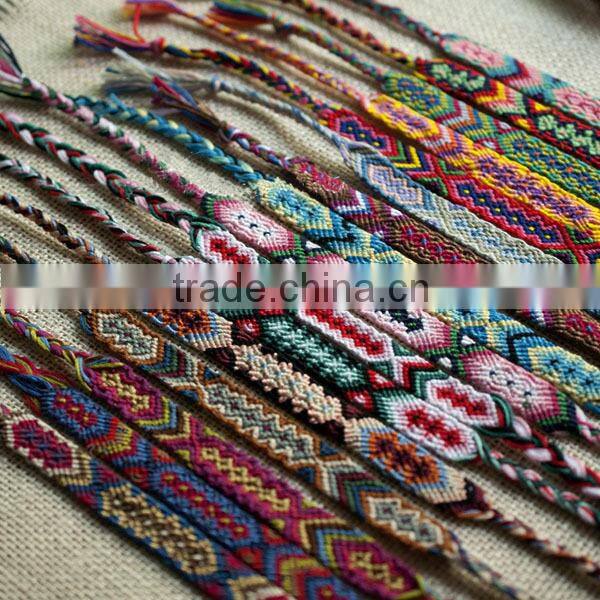 2015 summer fashion cotton string bracelet ,different colorful pattern bracelet braided bracelet