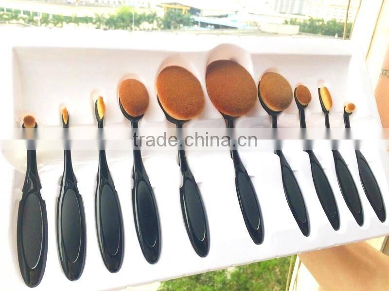 2016 Hot Sale Makeup Brush 10pcs Private Label Tooth Brush Wholesale Oval Foundation Makeup Brush Set