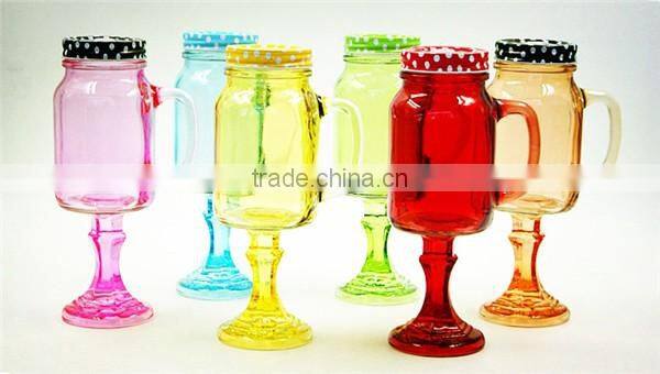 Colored Glass Mason Jar Mugs Stitching base with metal Lid