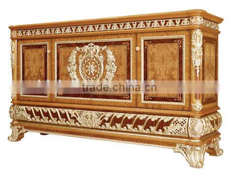 Luxury British Antique Painted Buffet, Dining Room Furniture Decorative Side Cabinet, Exquisite Hand Carved Wooden Sideboard