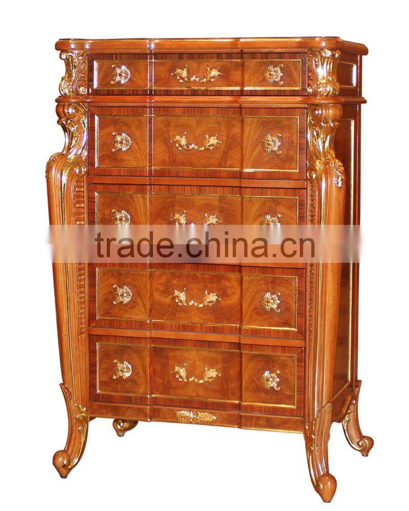Royal Palace Bedroom Furniture- 5 Drawers Chest, Exquisite Carved Wooden Side Cabinet /Chest of Drawers