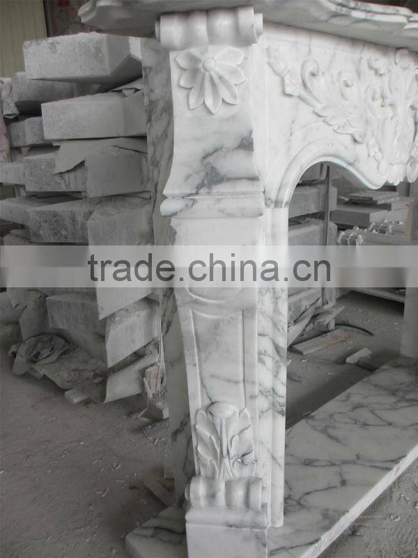 Italian Arabescato White Marble Fireplace Mantel Surrounding With Remote Control Insert