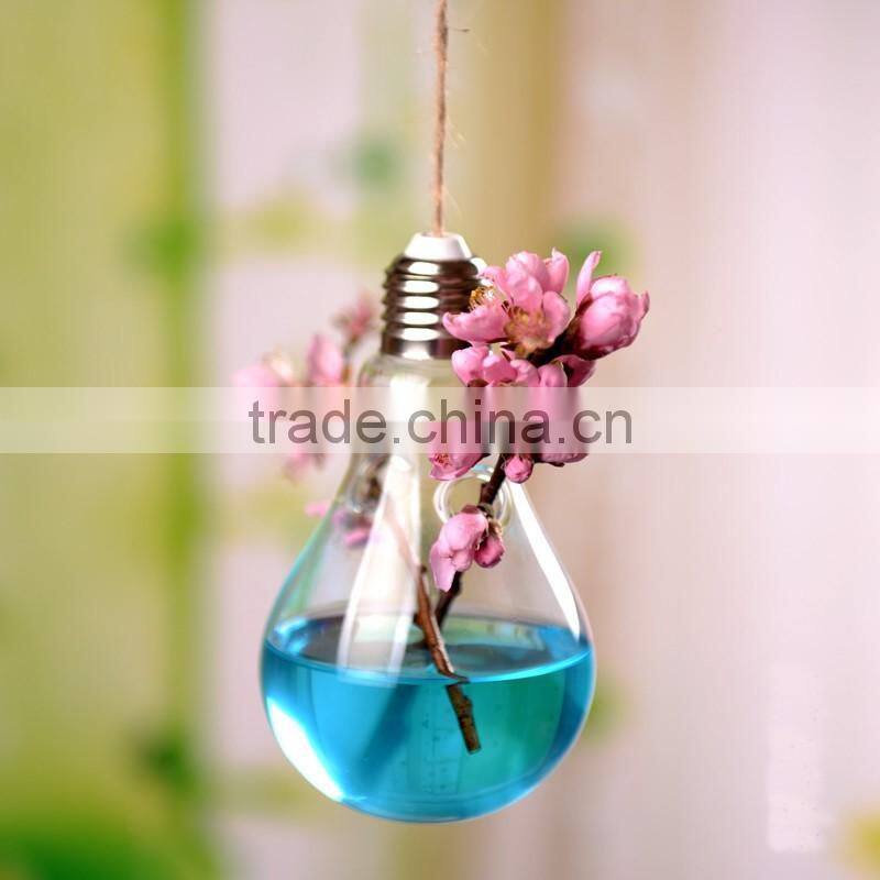 Creative indoor decoration bulb shaped hanging clear glass vase