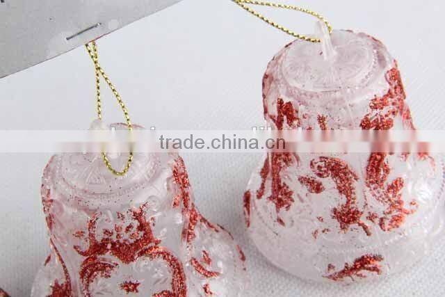 3PC Christmas decoration bell shape transparent plastic Christmas pendant