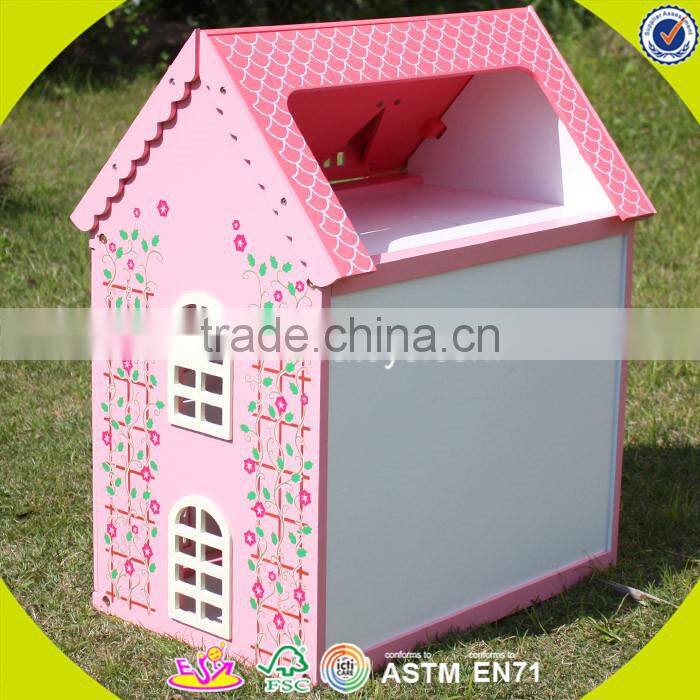 wholesale pink delicate kids wooden dollhouse beautiful children wooden chic dollhouse for sale W06A029