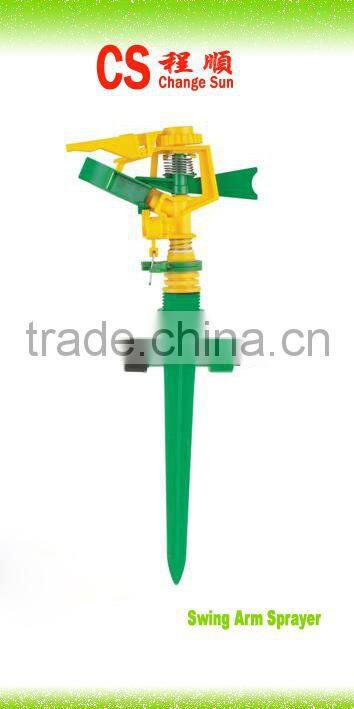 CS-3007 HOT SELL plastic lawn sprinkler with plastic spike, swing arm sprinkler