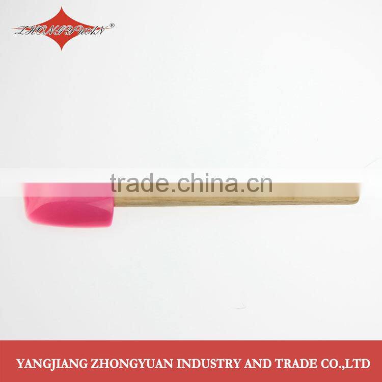 Flexible small silicone spatula and scraper with wood handle