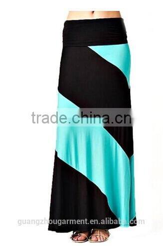 long skirt young Aloud chevron print wide waist band maxi skirt cheap maufacture in china