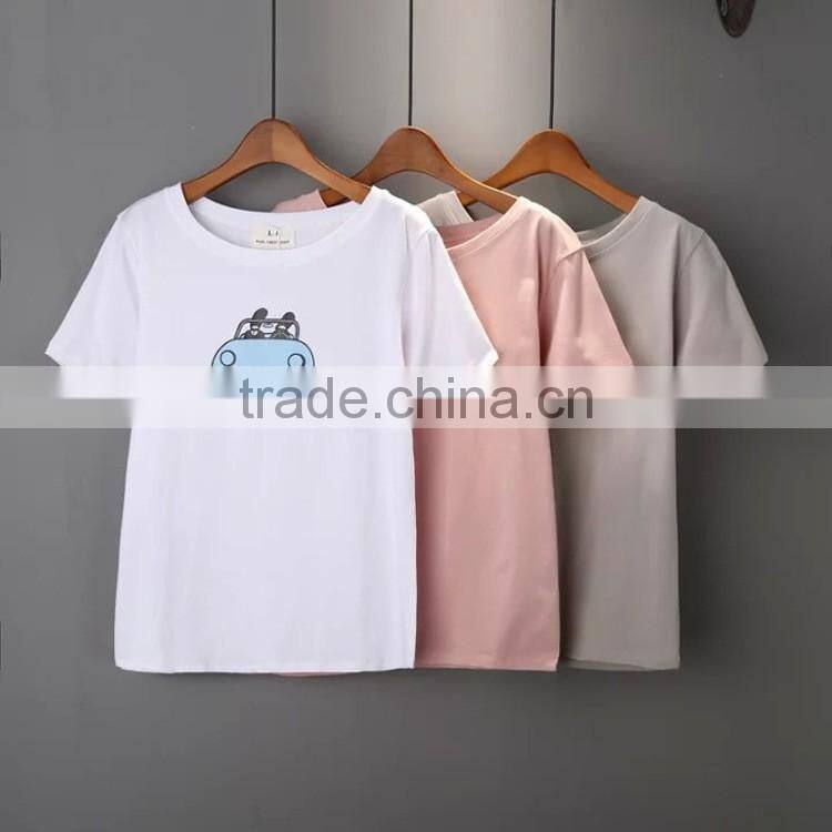 Ladies fahion clothing T shirt wholesale china V neck loose fit plain t shirt for women