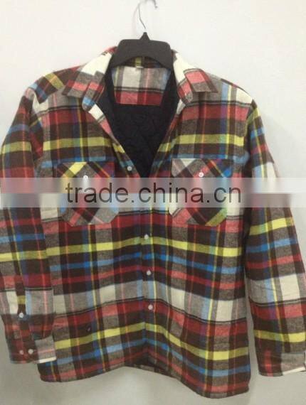 Mens Long sleeve Padded Quilted Flannel Shirt yarn dyed checks flannel shirts