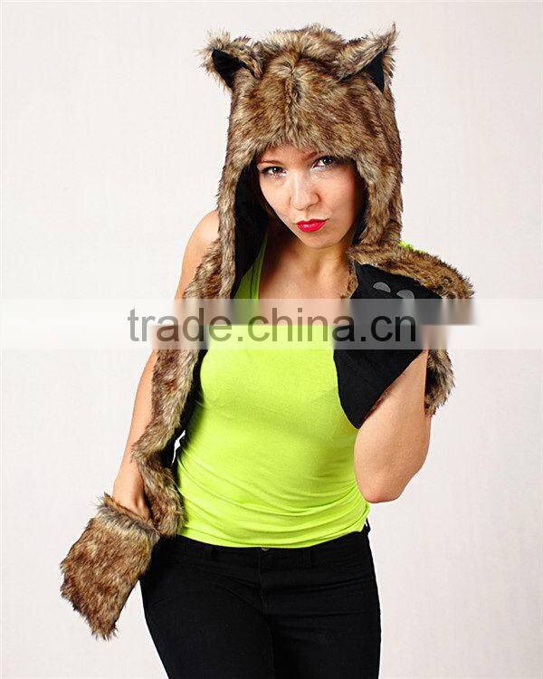 Quality latest safe standard children's animal hood hat and scarf