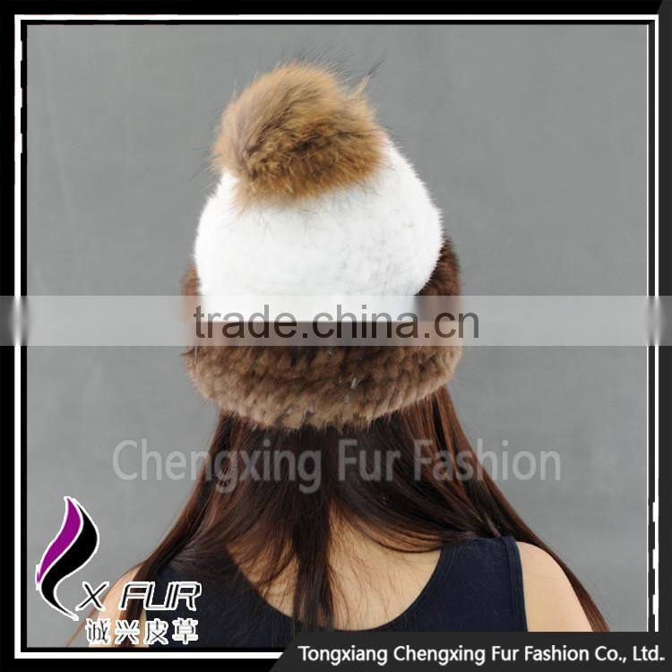 CX-C-235N New Design Knitted Animal Mink Fur Pom Pom Beanie Hats Wholesale