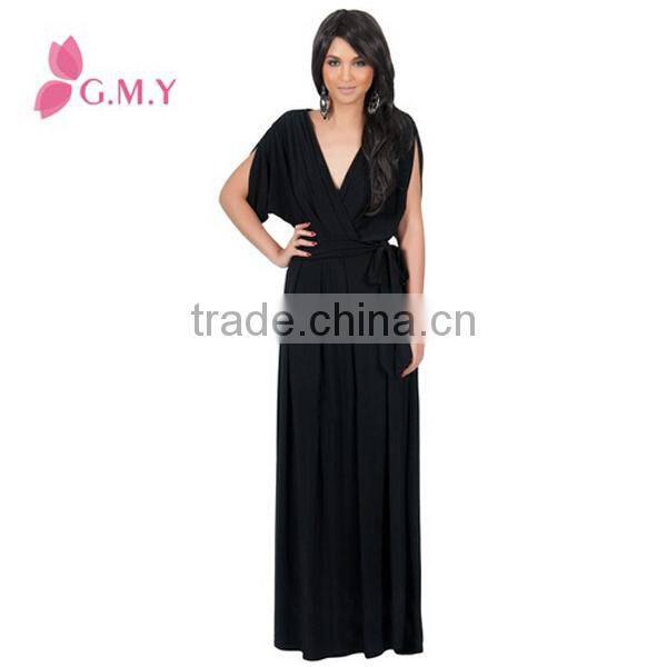 Women's batwing deep V-neck dolman sleeve maxi dresses elegant abendkleider lang