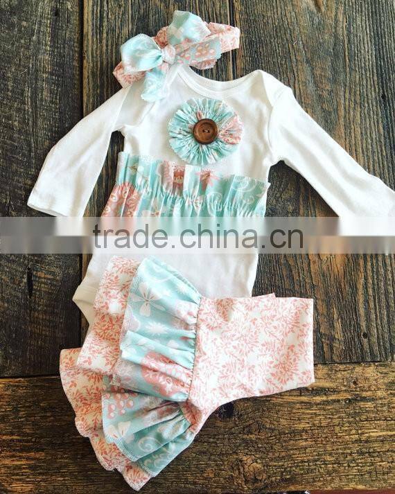 Factory Wholesale Cotton Baby Girl Ruffle ruffled Set Outfits With Hood