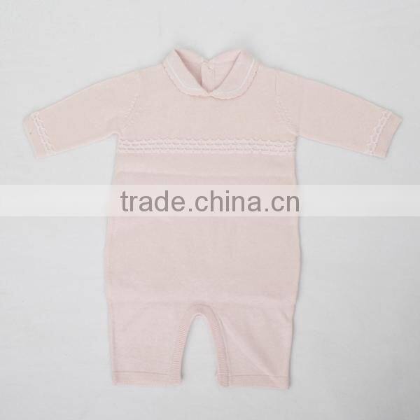 Fashion turn-down collar cotton baby romper trim contrast color one piece sweater