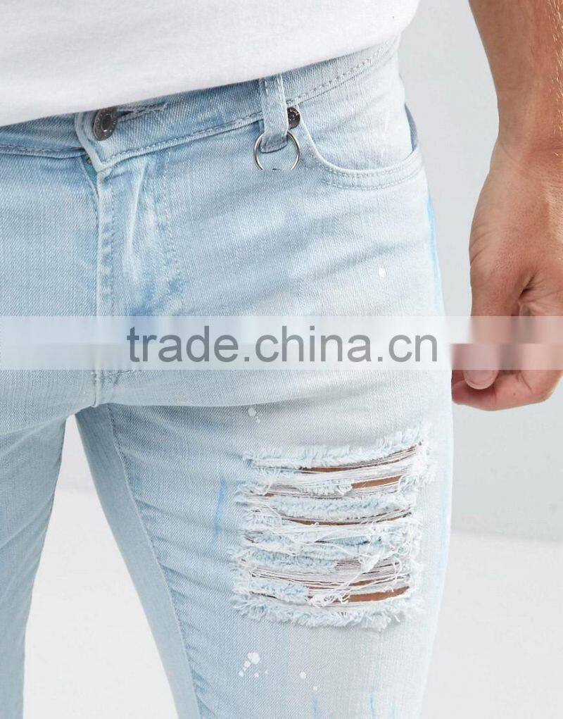 Wholesale New Mans Fashion London Rip Light Blue Jeans Trousers
