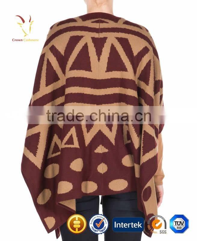 Cardigan Style Lady Custom Intarsia Wool Poncho Sweater