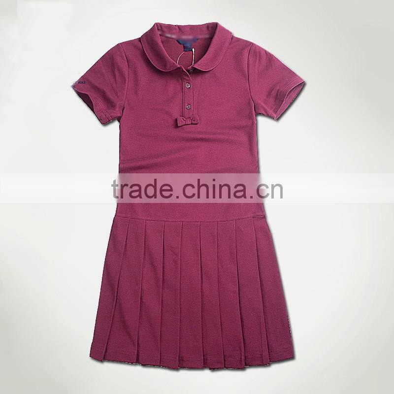 2016 school girls sex uniform school purple uniforms pleated polo dress with bow