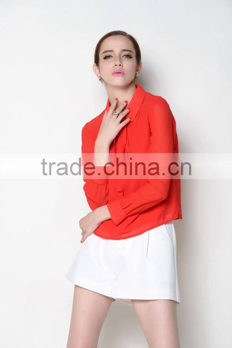 cute collar designed fashionable casual long sleeve women fashion blouse shirts