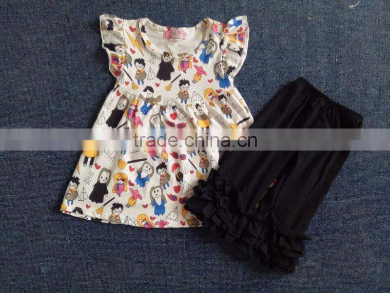 2017 wholesale wholesale kids boutique ruffle outfits bird girls pearl tunic clothing sets baby clothes