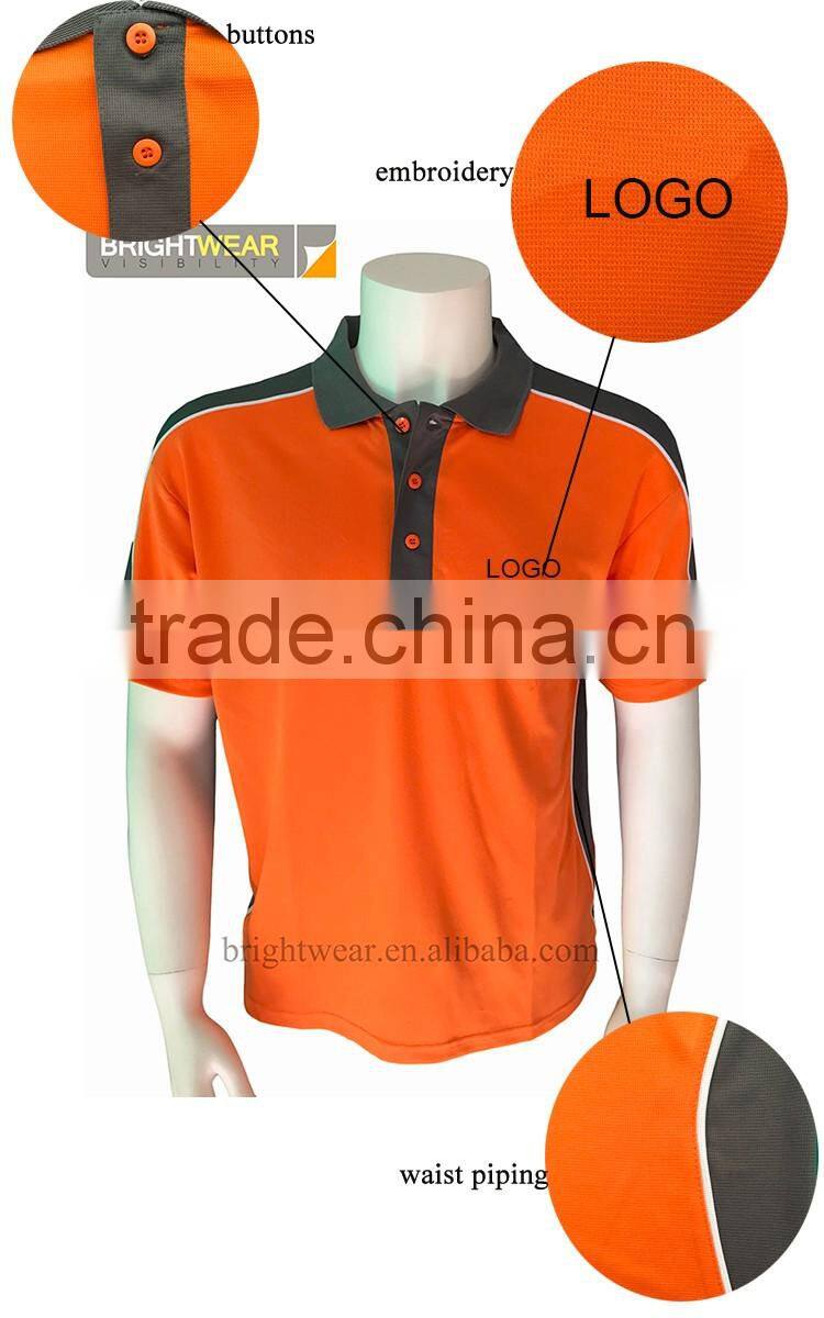 Contrast 100% polyester knit fabric embroidery safety custom short sleeve protective polo shirt