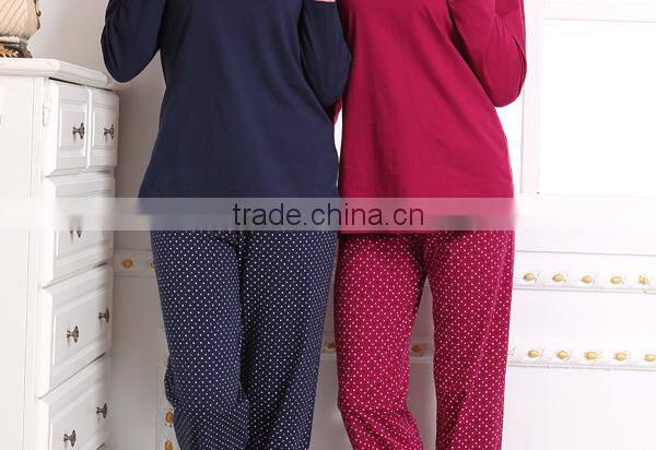 Hot-sale women Pajama Set Relax knitted 100%cotton nightwear in winter pyjama women
