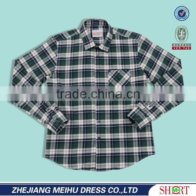 2017 latest long sleeve blue plaid 100% cotton flannel men shirt