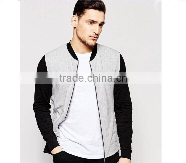 V-neck Men Fitted Back& gray combination zip up sweatshirts without hoods