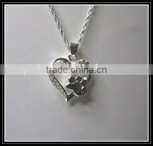 2015 fashion love heart paw necklace heart necklace paw print necklace new design