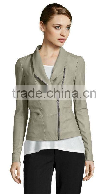 Rib Knit Asymmetrical Motorcycle Leather Jacket