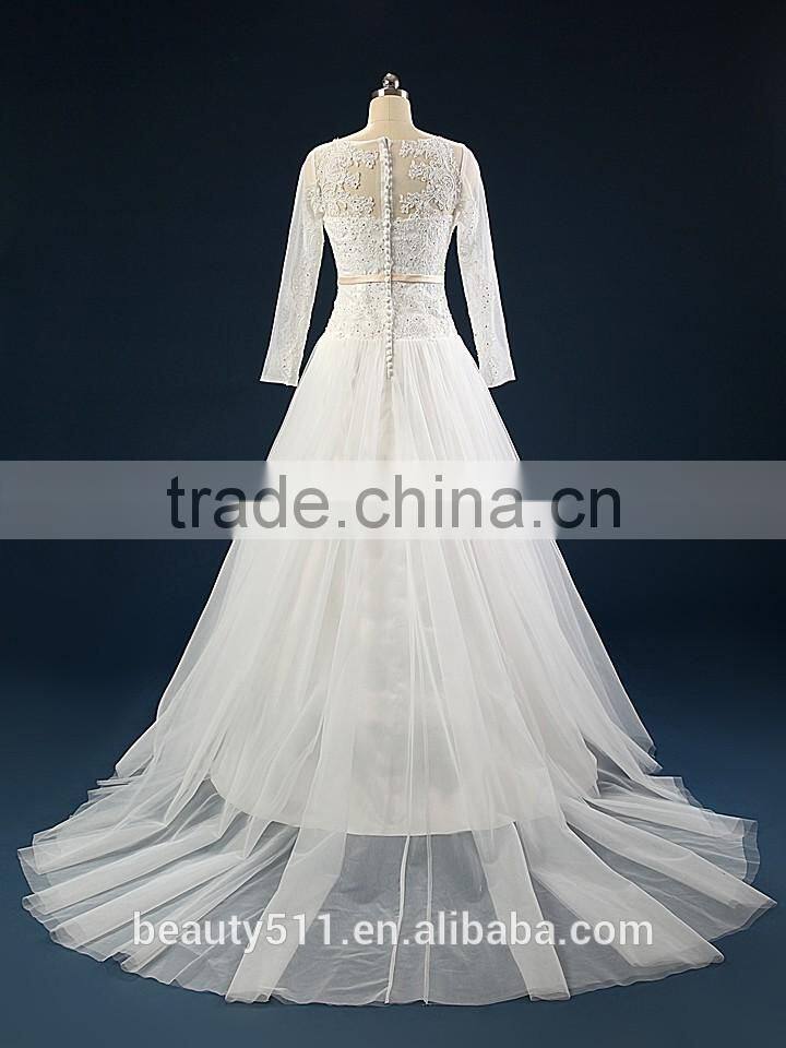 2017 wedding dress Mermaid Lace ball gowns 3/4 sleeves tull net wedding gowns AS41601