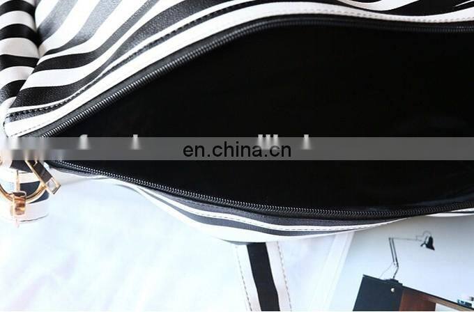 Fashion lady woman black white striped travel bag