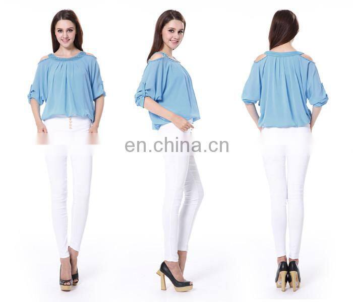 Pockets and Buttons Design White Pants Wholesale Lady Pants