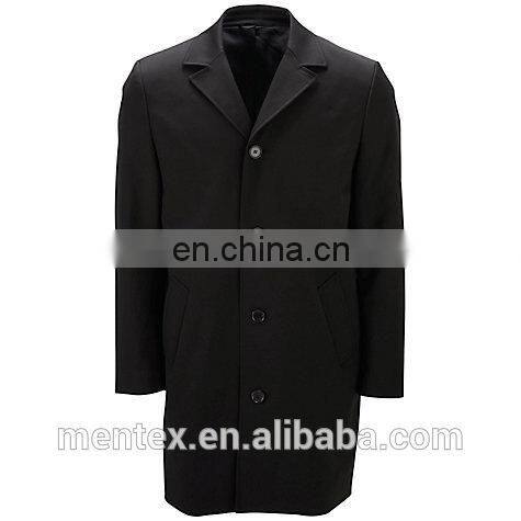2016 Black Men's Wool Blend Classical and Slim fit Long Overcoat