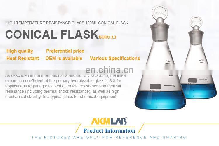 AKMLAB Laboratory Pyrex Glass Erlenmeyer Flask with glass stopper