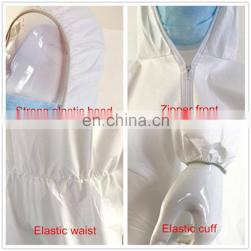 CE Cat III Type 5/6  White Hooded Disposable Non woven Coverall