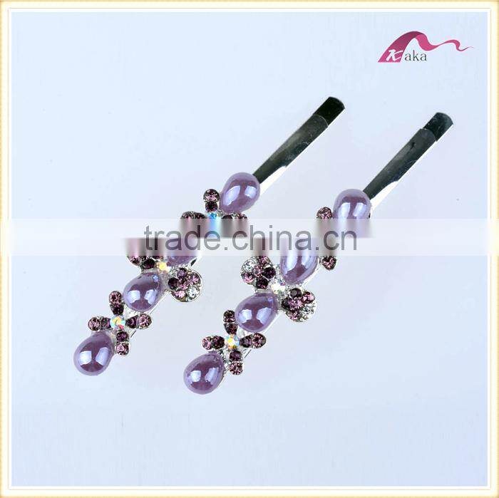 Charming Factory Price Multi Colors Elegant Hair Grips Metal Crystal Decorated Flower Shape Ceramic Beads Hair Clips For Girls