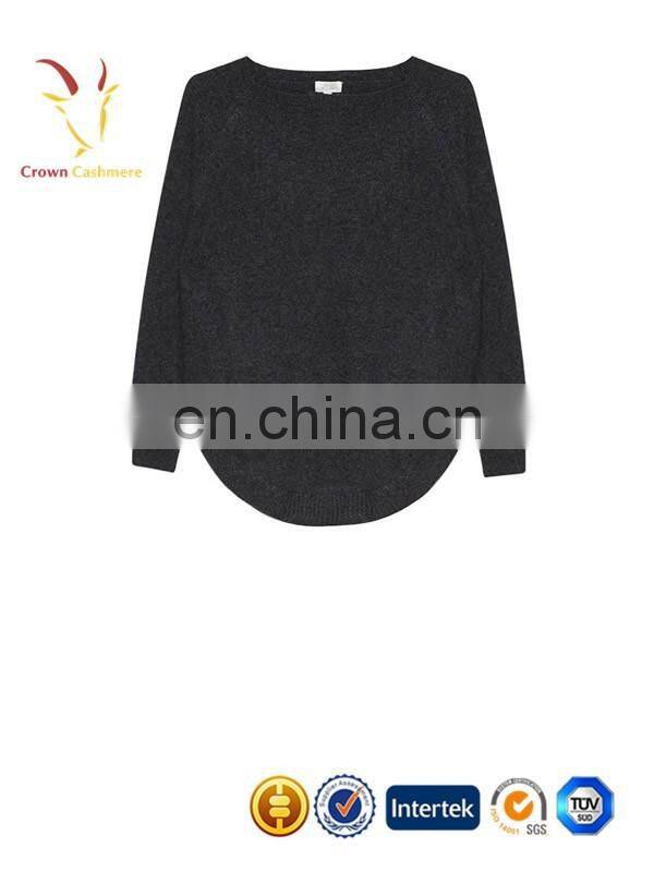 Irregular hem knitted cashmere wool pullover sweater for women