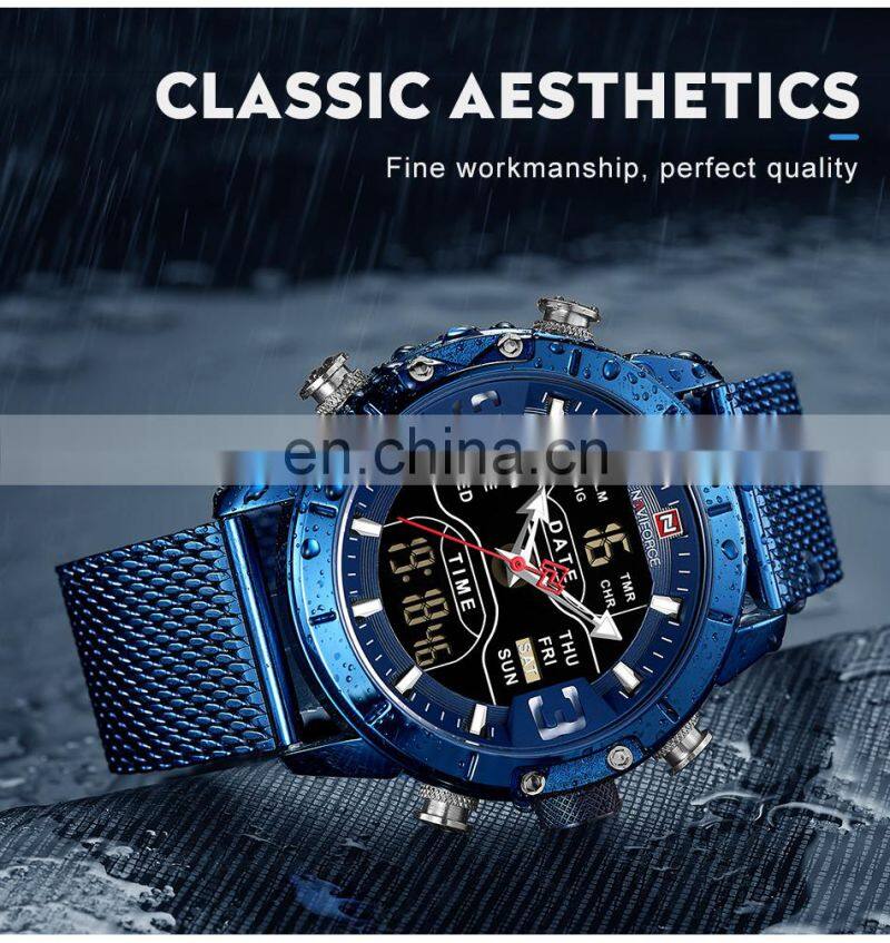 NAVIFORCE 9153 Men Week Time Display Stainless Steel Japan Quartz Business Wristwatch Digital Watches