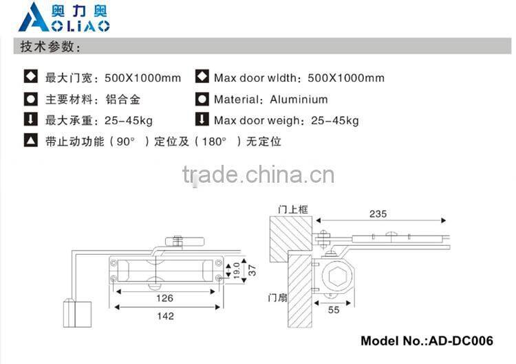 High quality Aluminium round shape light duty ul listed door closer