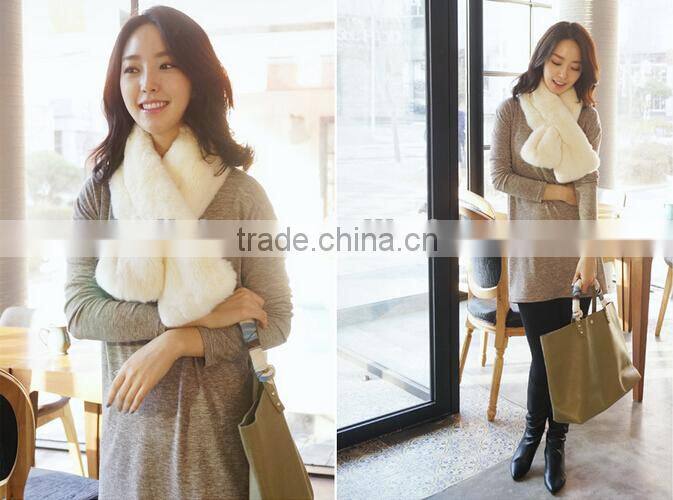 Korea Fashion Plush Plain Lady Fur Scarf Woman Neck Warmer