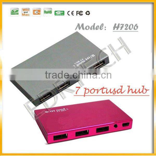 Multi-function USB Hub with 7 High Speed ports and metal cover