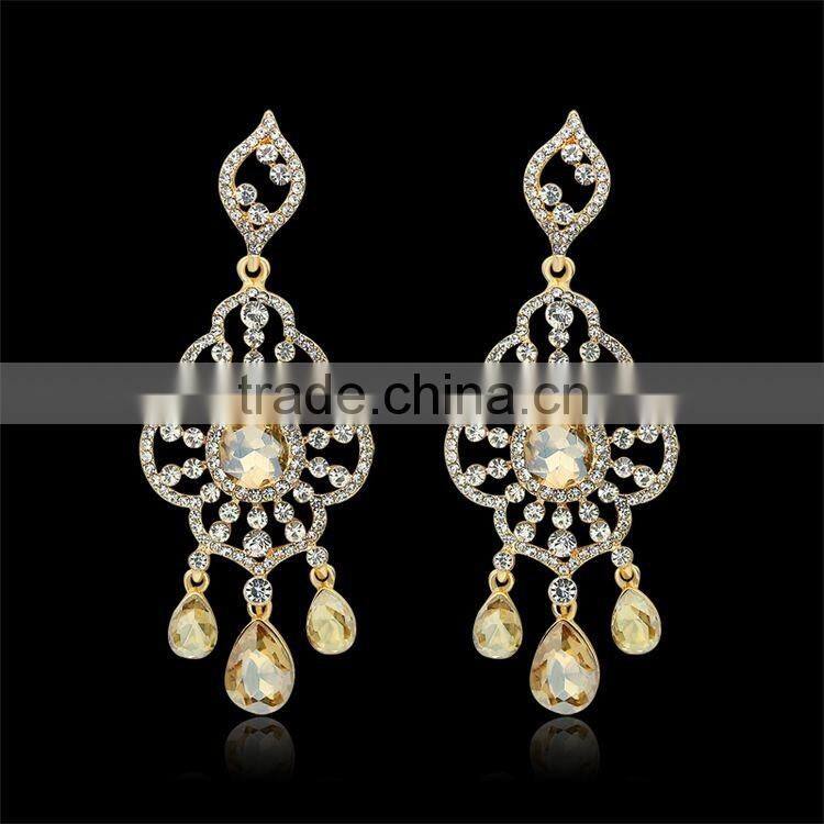 Stylish Retro Rhombus Crystal Ethnic Style Chandelier Earrings