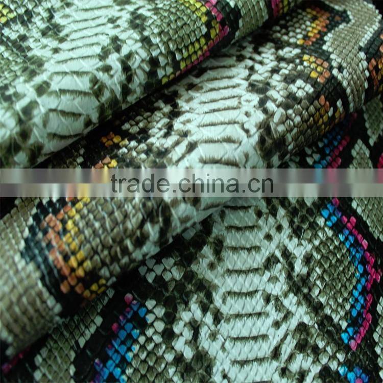 printing embossed snake skin Washed Pattern and PU Material decorative artificial leather for handbags